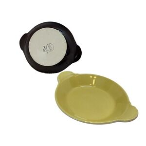 Hall China 432 Au Gratin Baking‎ Dishes Yellow Brown Set of 2 Made in USA